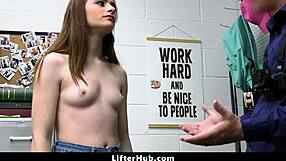 Shoplifter teen submits to perverted lp officer demands in hardcore domination punishment at shop