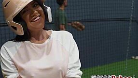 Can This Busty Brunette Slut Handle Riding and Sucking That Monster Cock After Batting Cages Practice With Alice Thunder and GI Joey?