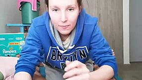 Petite Brunette Babe in Hoodie Sucking Huge Cock Until Cum Swallows