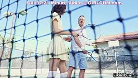 Tennis babe decides to skip her lessons for a wild ride on a big cock. She bends over in doggystyle before missionary pounding to orgasm.