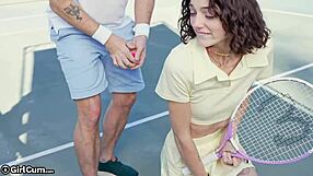 Tennis babe decides to skip her lessons for a wild ride on a big cock. She bends over in doggystyle before missionary pounding to orgasm.