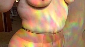 Joan Day slips into see-through tights! She flaunts that curvy chubby body with big ass!