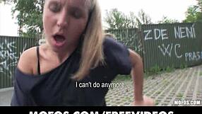 Blonde Czech teen with natural tits gets picked up outdoors for public POV sex with big cock.