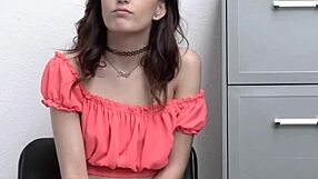 Delicious Petite Brunette Babe Gets Caught On Hidden Cam In Shop And Sucks Fat Guard's Cock For Freedom.