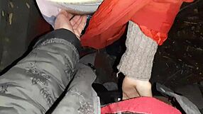 Brunette couple shares passionate autumn romantic sex in hut with hairy beaver and mutual masturbation