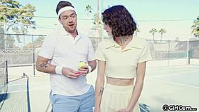 Tennis babe decides to skip her lessons for a wild ride on a big cock. She bends over in doggystyle before missionary pounding to orgasm.