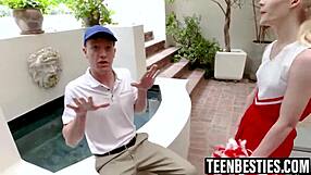 Cheerleader Besties Spot Big Cock At Practice And Deepthroat It In POV Style. Then They Dive Into Foursome Doggystyle Pounding Outdoors!