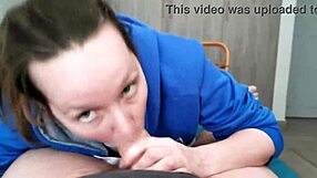 Petite Brunette Babe in Hoodie Sucking Huge Cock Until Cum Swallows