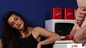 Hey, watch this British office voyeur getting her sub to tug in a cfnm humiliation scene at work