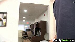 Blonde and latina teens share double facial surprise