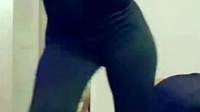 Whoa, check out this ebony chick in tight leggings – her big ass feels way softer than any water bed! 😏🍑