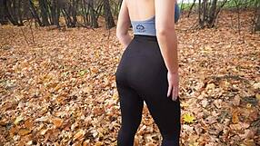 Fit Milf Teases Sexy Ass In Tight Black Leggings Outdoors! What A Thong View!