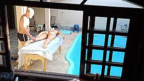 She Got Oiled Up by the Pool for a Wild Handjob and Blowjob Session!