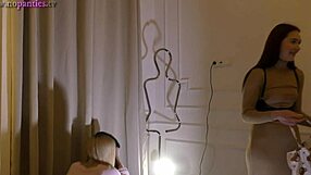Hot Sexy Skinny Blonde Meets Her Lesbian Girlfriend for a Fake Porn Casting Interview in Changing Room Without Panties
