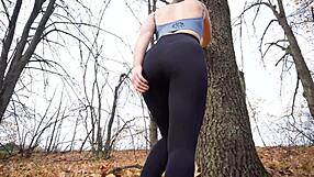 Fit Milf Teases Sexy Ass In Tight Black Leggings Outdoors! What A Thong View!
