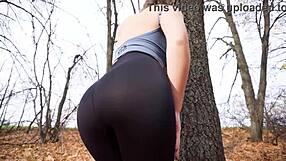 Fit Milf Teases Sexy Ass In Tight Black Leggings Outdoors! What A Thong View!