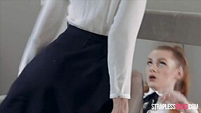 office girls mia and rossy bush, let's strapless dildo fuck with hairy pantyhose action