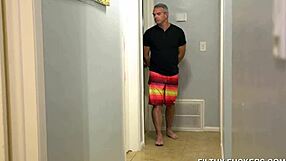 Sarah lace uses dildo for solo play as step-dad spies from under her bed