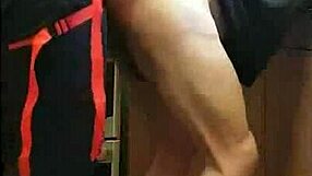 Dominant girlfriend pegs her boyfriend's ass hard in the kitchen, then takes it outdoors to a public cornfield and finishes with ass-to-mouth in the bathroom