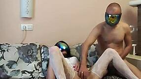 Why does this skinny wife spread her wet pussy hole wide in white stockings?