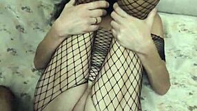 Russian couple - milf and husband with big dick have homemade sex in stockings.