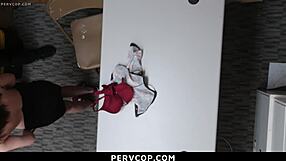 Suspect cooperates fully in the strip search at the shop. Officer dominates with doggystyle fucking in office garage.