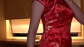 Hey, check out this cute Japanese babe in a sexy China dress giving wild blowjob and creampie action! 😍