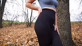 Fit Milf Teases Sexy Ass In Tight Black Leggings Outdoors! What A Thong View!