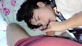 dressing up as a schoolgirl hints at the punishment coming from boyfriend's thick, exciting red cock