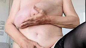 Can This Horny Gilf with Huge Tits in Sexy Black Lingerie Tease You into Jerking Off Hard