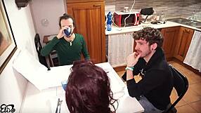 Pizza guy and friend stuff horny housewife in wild mmf threesome dorm orgy