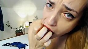 Petite skinny Romanian slut Sandra Ruby deepthroat gags sloppily