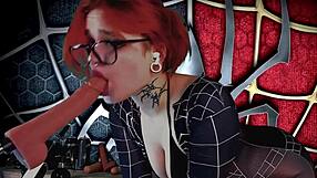 spider girl meridjane drops to knees for deep passionate throat fuck