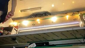 Sexy milf flashes long legs and big pussy lips upskirt in skirt at work