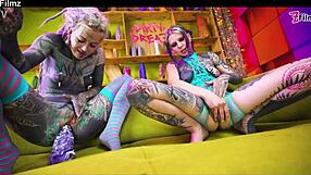 Two Tattooed Lesbians Gape Assholes with Big Anal Toys and Real ATM Orgasms