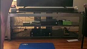 whoa sexy vee bends in naked yoga flashing her big saggy tits and wet pussy