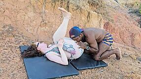 Blonde takes big black cock in ass creampie bedroom homemade