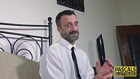 Busty sub gets banged in group maledom with deepthroat and stockings