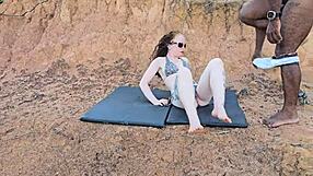 Blonde takes big black cock in ass creampie bedroom homemade