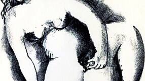 Vintage erotic art shows antique scenes with retro nudity and explicit poses