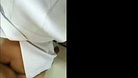 Thai nurse slut gets tight shaved pussy drilled by monster cock in office