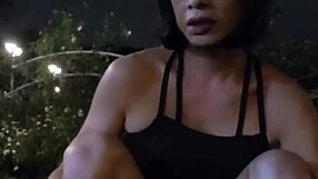 i feel so exposed as shemale ting xuan in heels at the community garden