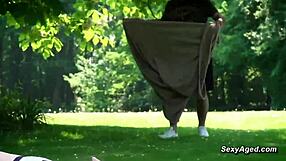 old man pounds sexy blonde's tight hole in public park