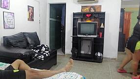 my big ass big tits black stepmom stops cleaning to ride my monster cock creampie