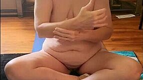 whoa sexy vee bends in naked yoga flashing her big saggy tits and wet pussy