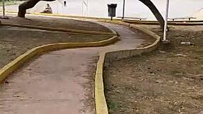 Beruka's super horny strolling park with toy jammed in huge pussy