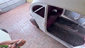 Young brazilian fucks old cuckold in car while he watches pussy pounding