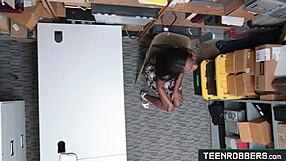 secret office guard bends daya knight over for ebony shoplifter doggystyle punishment.