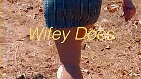 wanna see this milf flash her smooth shaved pussy under skirt outdoors?