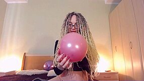 curvy mommy with huge tits pops balloon in wild fetish play